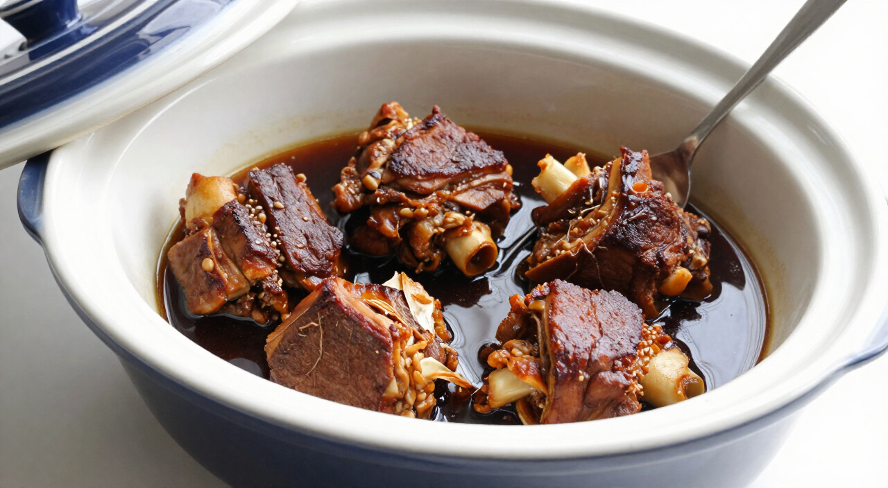 tender braised pork shoulder chunks in cola liquid inside an open slow cooker